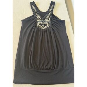 Vanity Y2K Babydoll Tank Top Womens Beaded Sequins Black Large